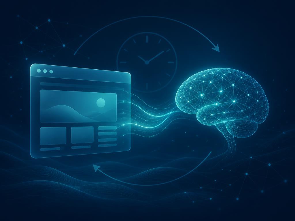 Abstract visualization of a always-on website and AI marketing working continuously